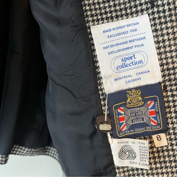 Vintage Wool Houndstooth Blazer British Wool Dark Academia Preppy women’s Size 8 - Picture 6 of 16
